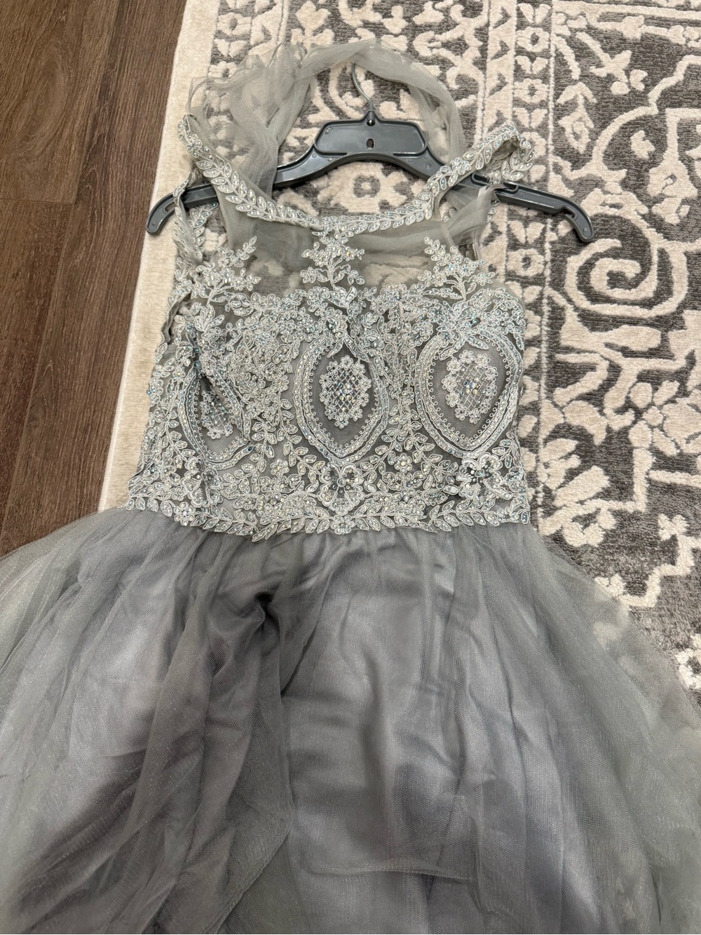 Silver Gray Beaded Tulle Party Dress